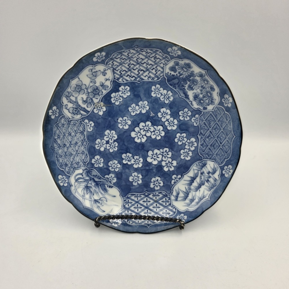 Vtg Takahashi Porcelain Blue & White Floral Dessert Trinket Plate Japan 6 3/8"